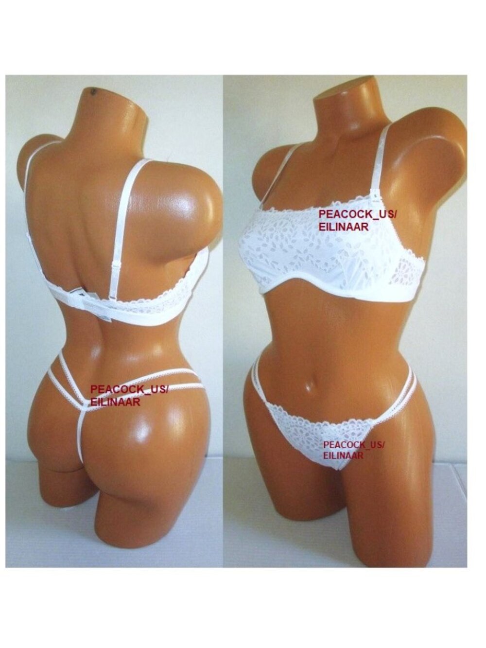 S/S PINK Victoria Secret Eyelet Lace Unlined Scoop Bra +V-String Panty Set White